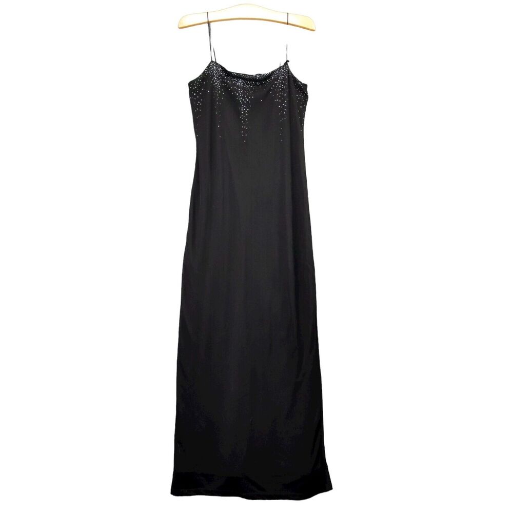 Vintage Byer Too! Dress Womens Medium Spaghetti Straps Black Glitter Full Length